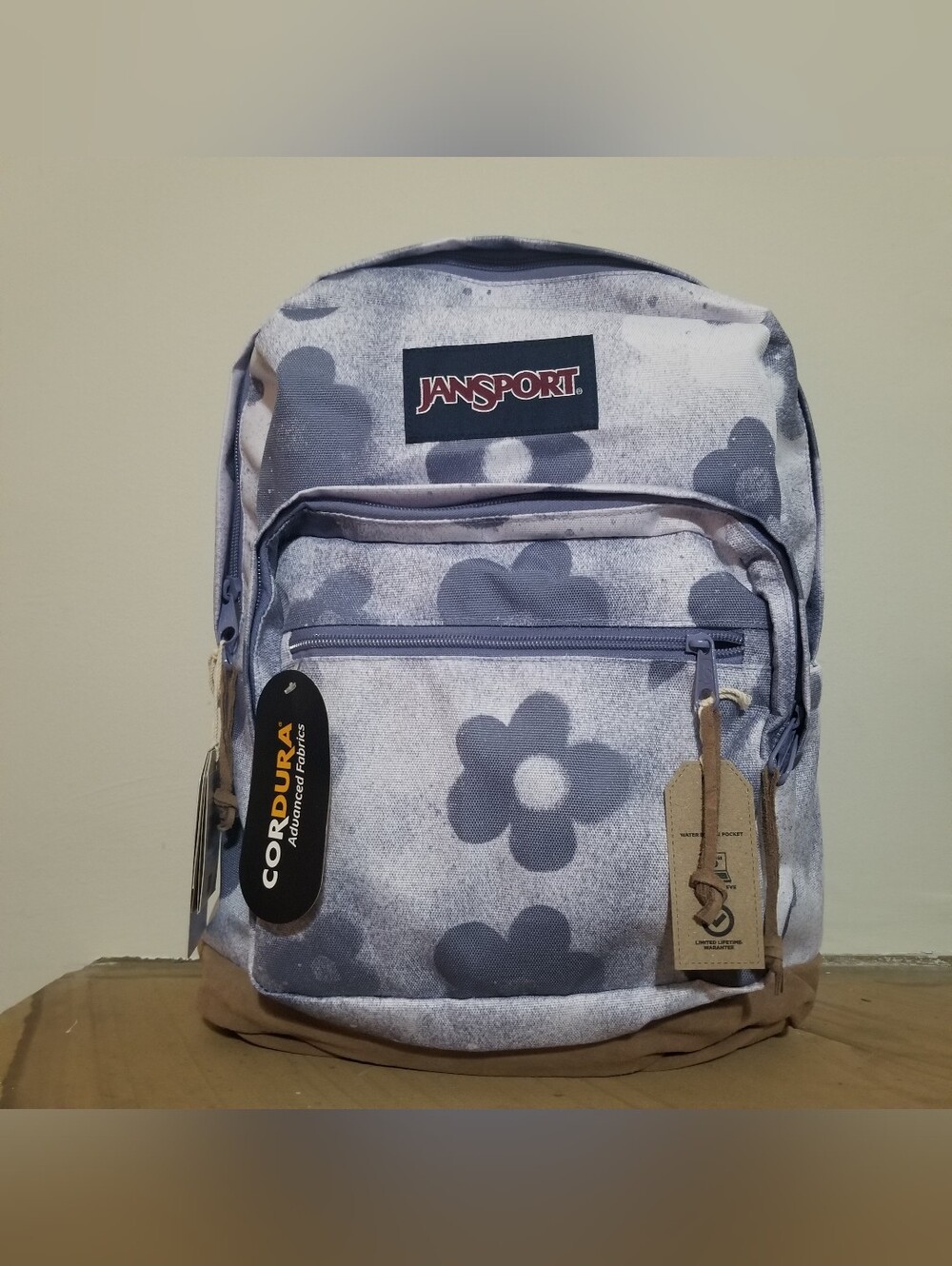 NEW! JanSport FLORAL Print Light Blue Backpack with Suede Base NWT - Picture 3 of 6